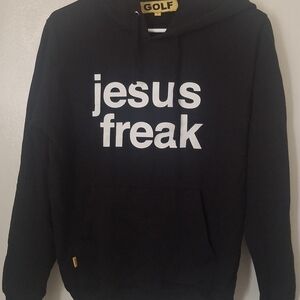 Golf Wang Black Hoodie with White "jesus freak" Print